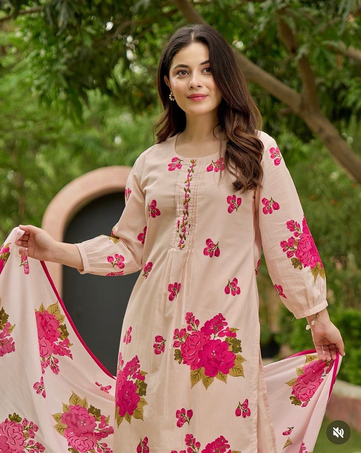 Blush Pink Bloom Handwork Mul Cotton Suit