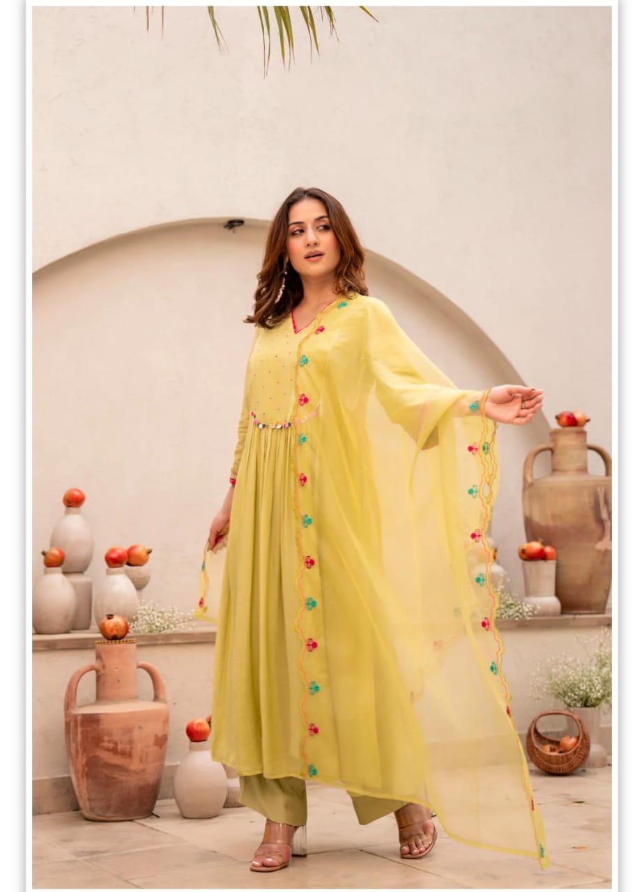 Lemon Glow Embroidered Anarkali Set