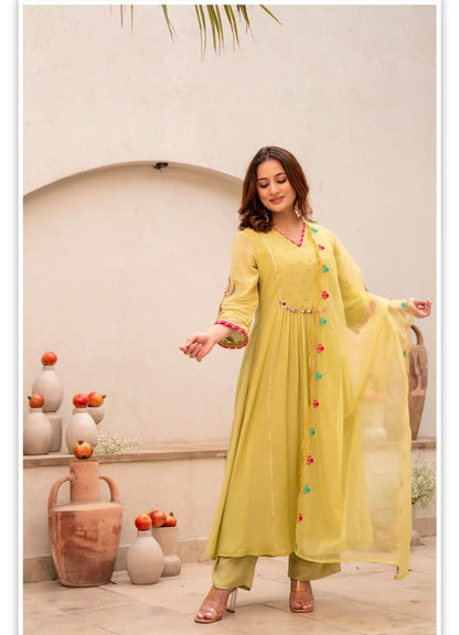 Lemon Glow Embroidered Anarkali Set