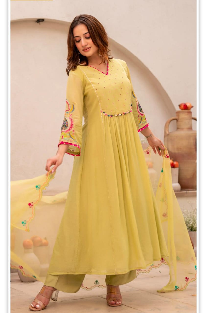 Lemon Glow Embroidered Anarkali Set