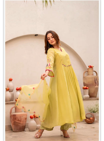 Lemon Glow Embroidered Anarkali Set
