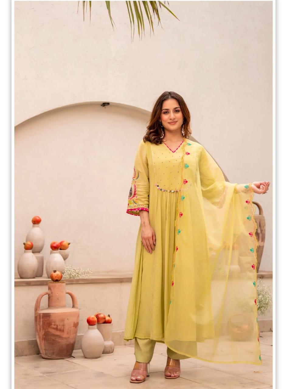 Lemon Glow Embroidered Anarkali Set