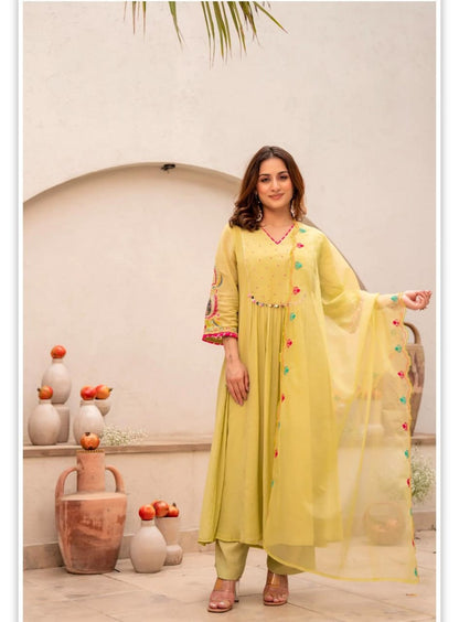 Lemon Glow Embroidered Anarkali Set