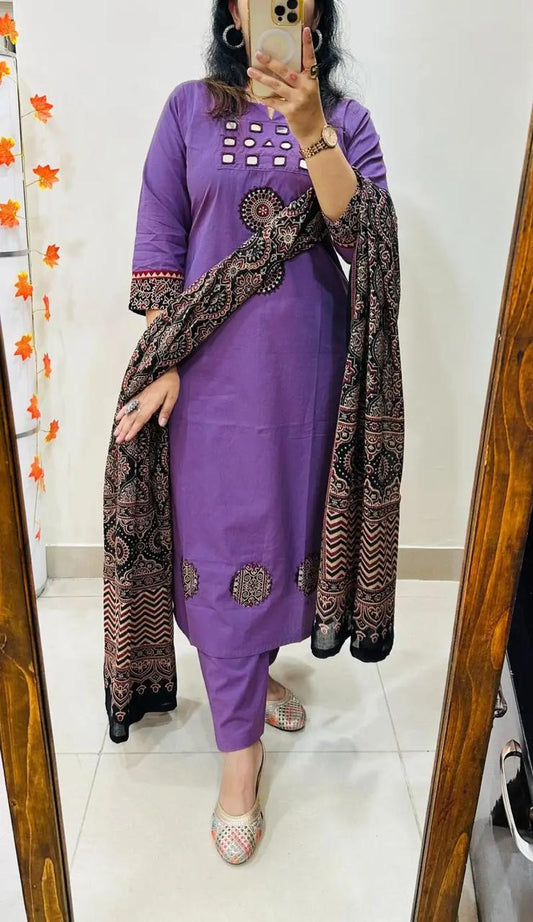 Purple Kurta Pant Set with Printed Dupatta for Women | Festive Ethnic Suit Set
