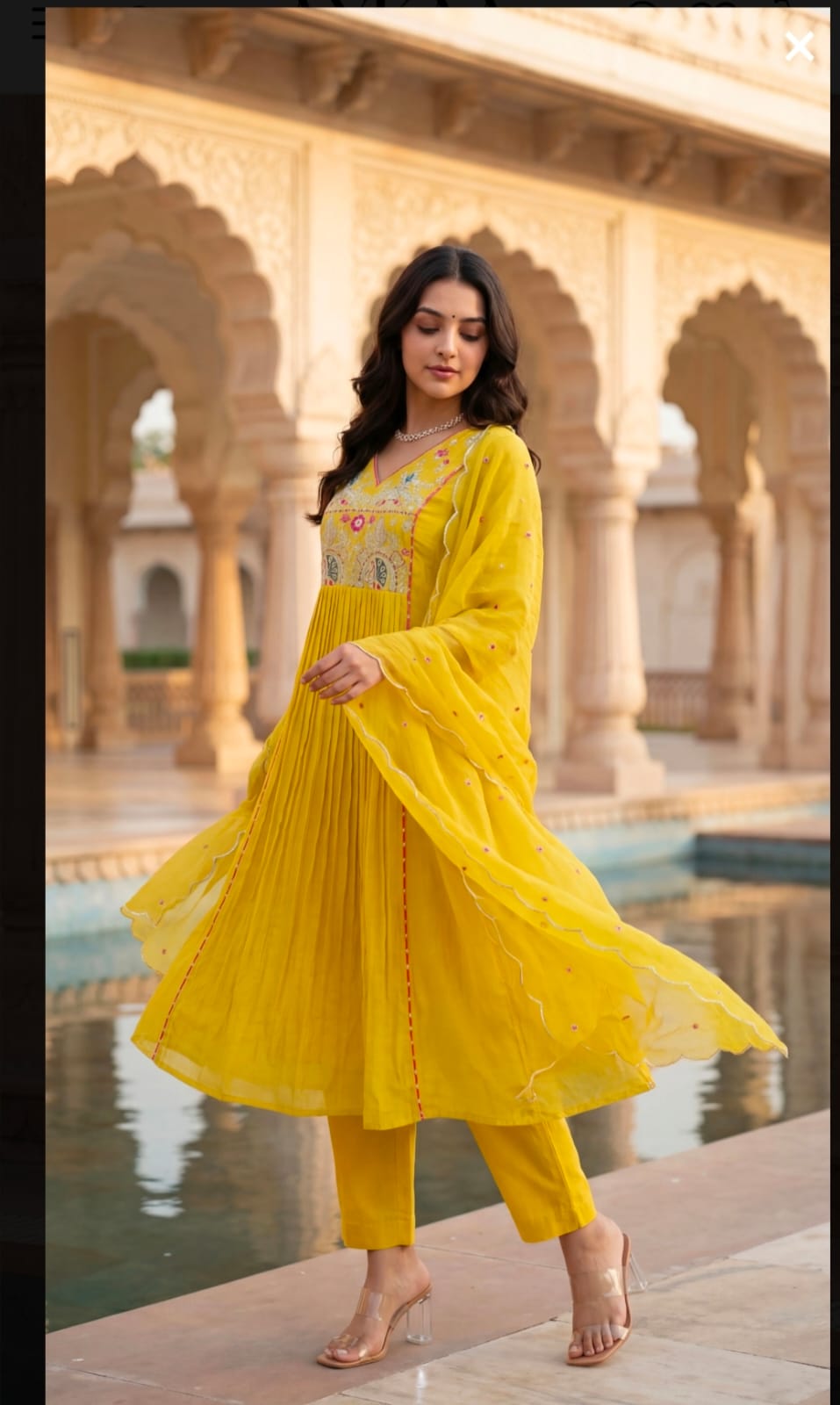 Premium Mul Chanderi Anarkali Suit Set in Yellow with Zari Detailing & Dupatta