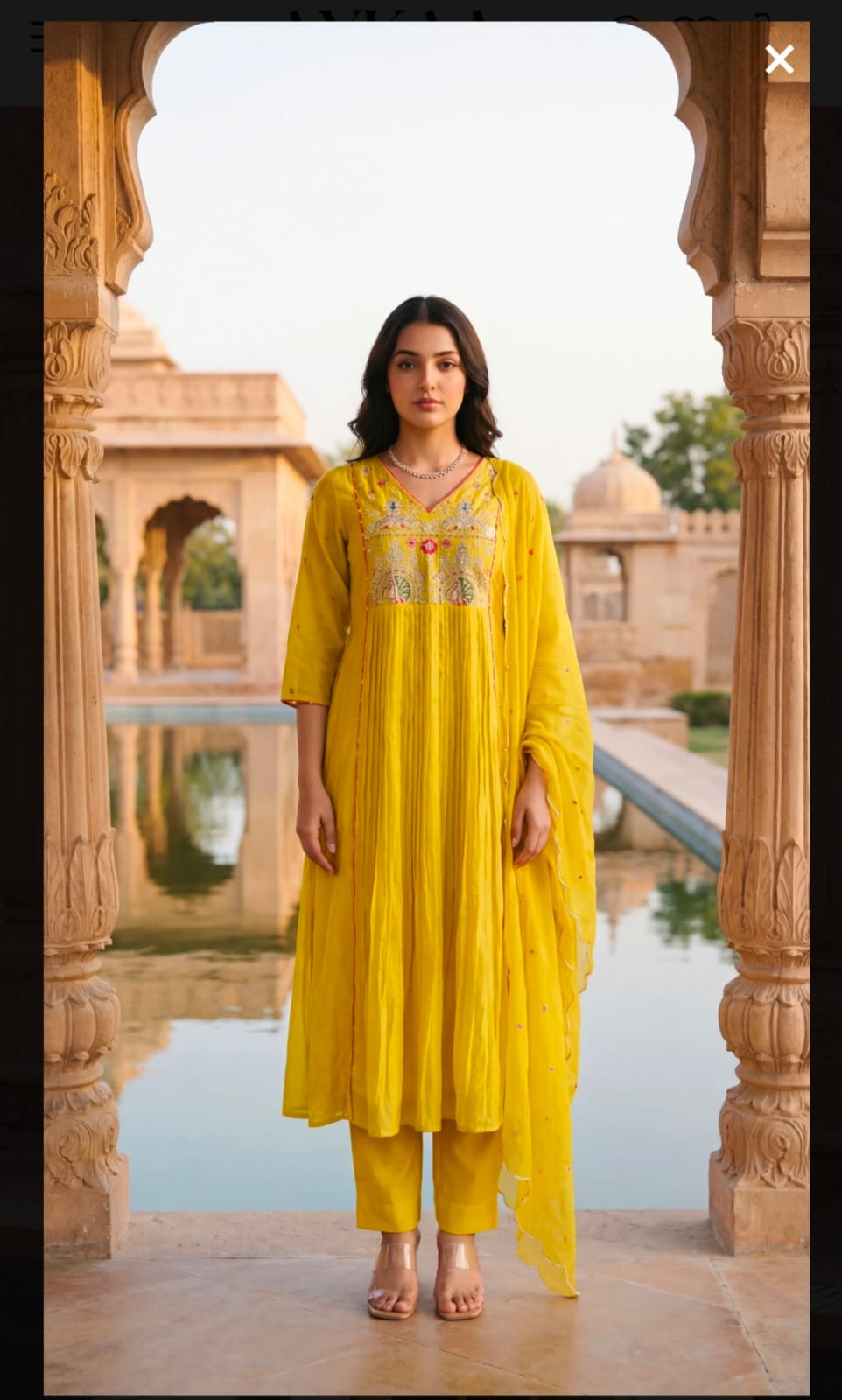 Premium Mul Chanderi Anarkali Suit Set in Yellow with Zari Detailing & Dupatta