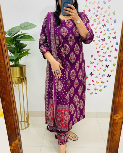 Royal Purple Ethnic Cotton Suit Set