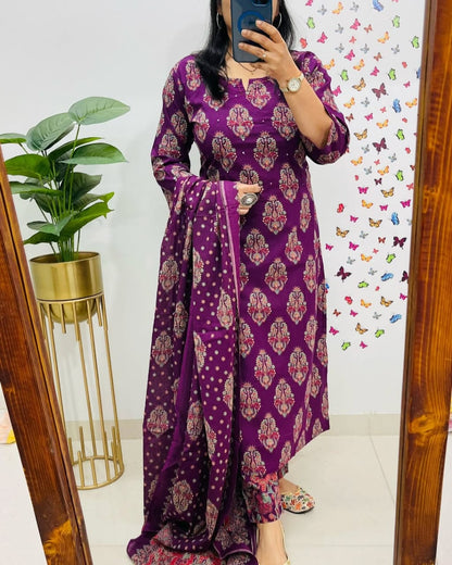 Royal Purple Ethnic Cotton Suit Set
