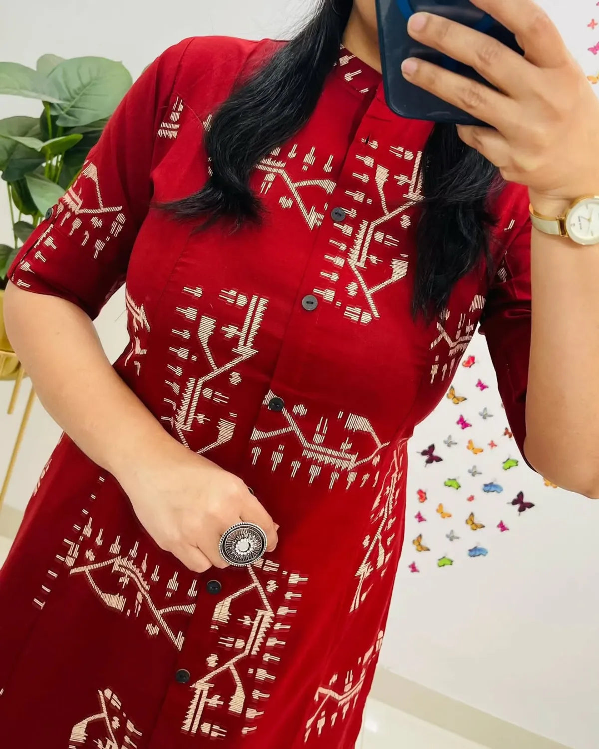 Jaipur Printed-Cotton-Red-Kurti-Plazo-Set