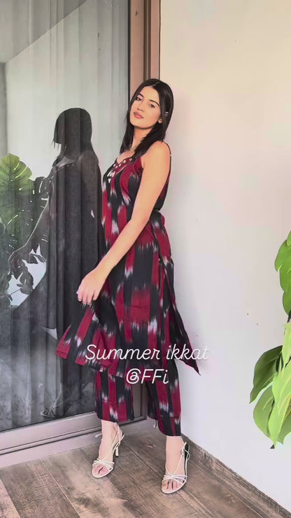 Ikat Dress Adorned with Delicate Mirror Embroidery