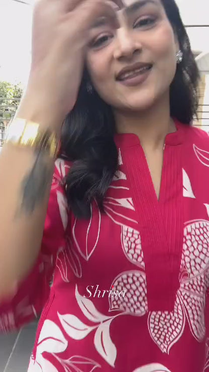 Bold Red Floral Kurta Set for Effortless Chic