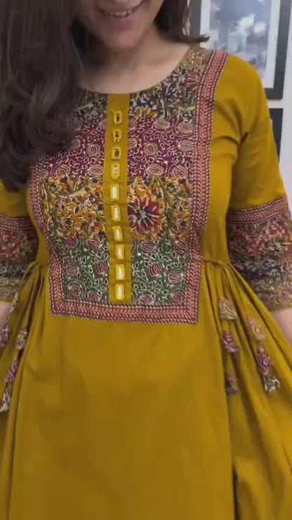 Yellow Mirror Work Kurta Set