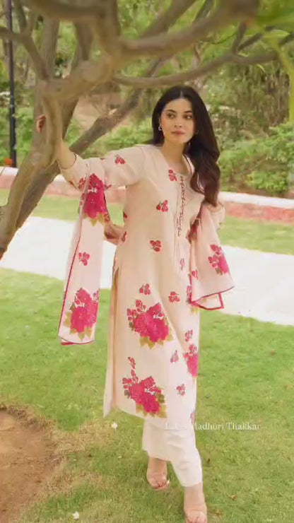 Blush Pink Bloom Handwork Mul Cotton Suit