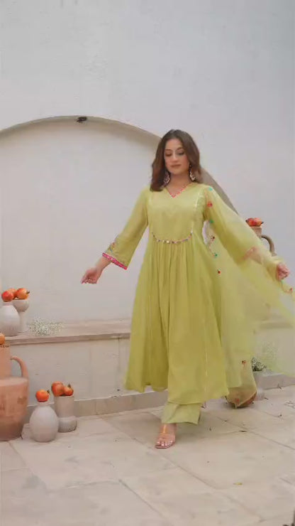 Lemon Glow Embroidered Anarkali Set